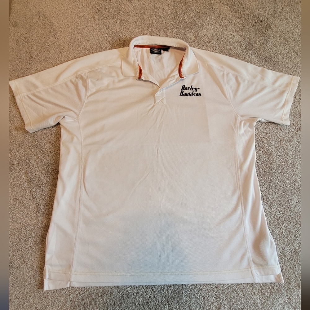 Harley Davidson White With Black Accents Size XL Polo Type Shirt